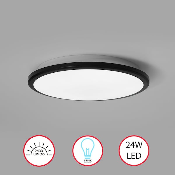 Quickway Imports 4-pc 12" LED Ceiling Light Fixture Flush Mount 24W 6500K Cool Daylight Energy Black QI004034.M.BK.4 - main